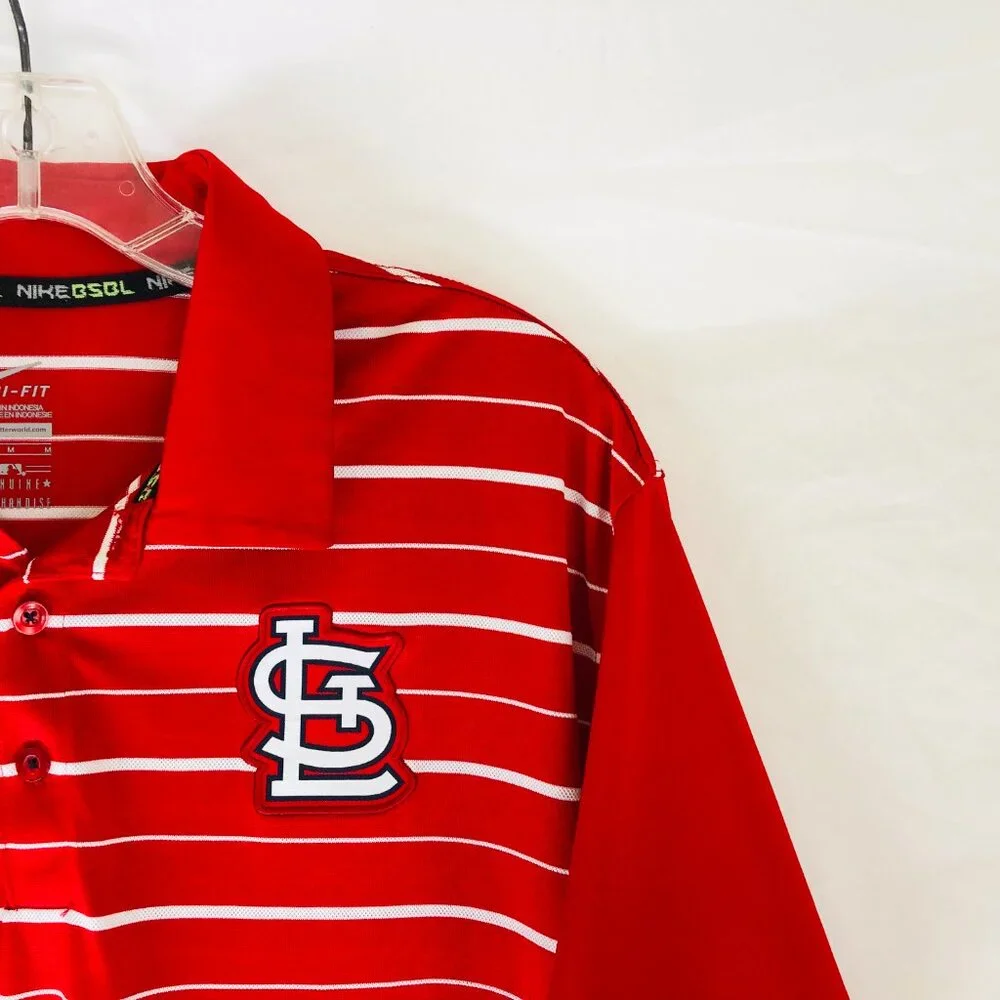 St‎ Louis Cardinals Nike Dri Fit Red Striped Polo Shirt Men's Size Medium